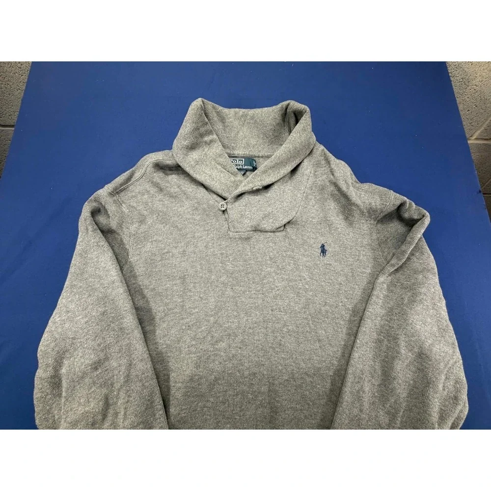 Polo Ralph Lauren‎ Shawl Collar Knit Sweater Pullover Size XXL 2XL Cotton Gray